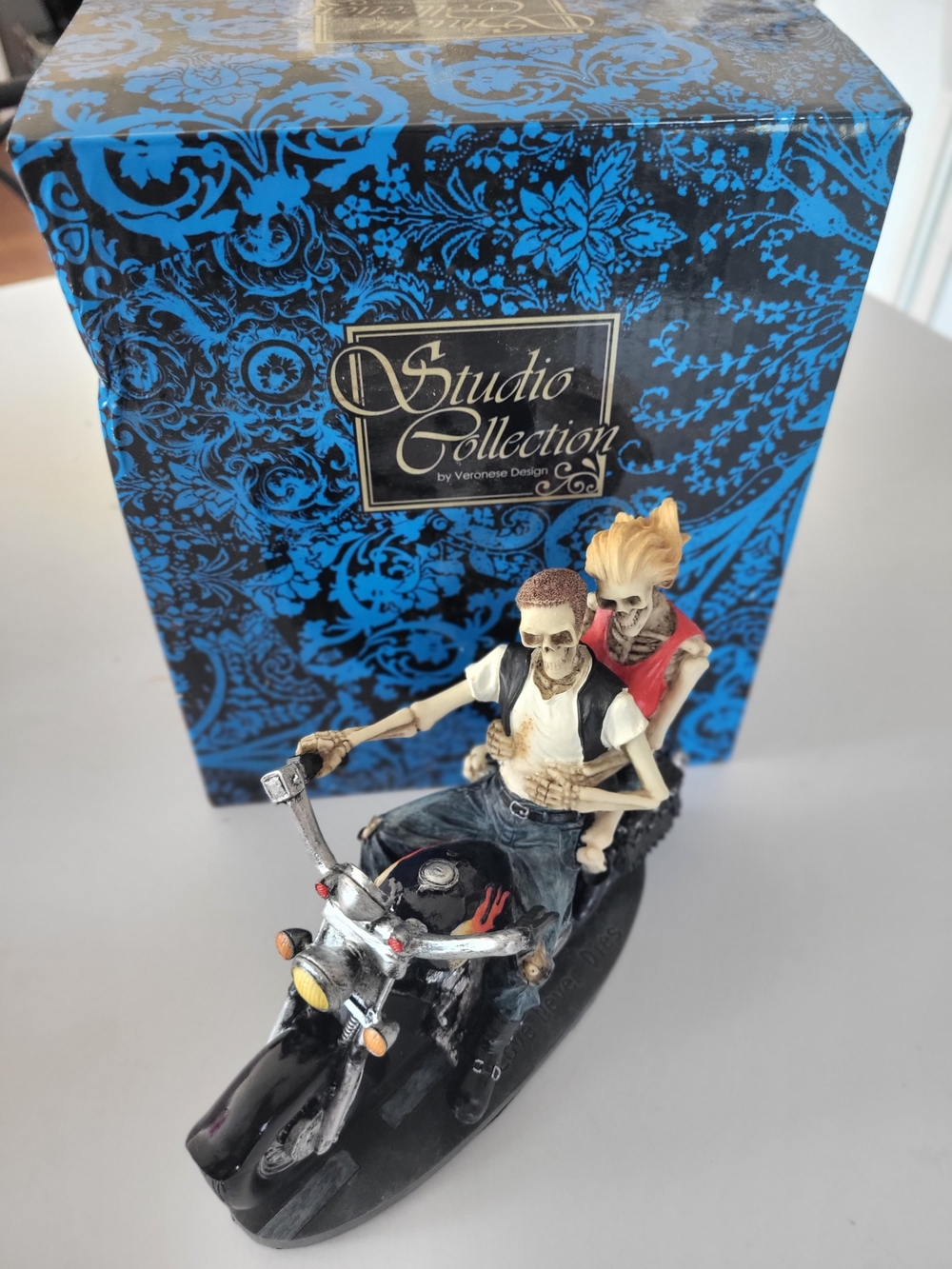 Studio Collection Home Art Ceramic Skeleton Couple on Motorcycle - Black